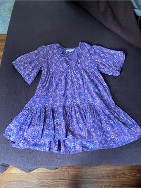 Emerson Fry India Collection Purple Floral Tiered Cotton Dress